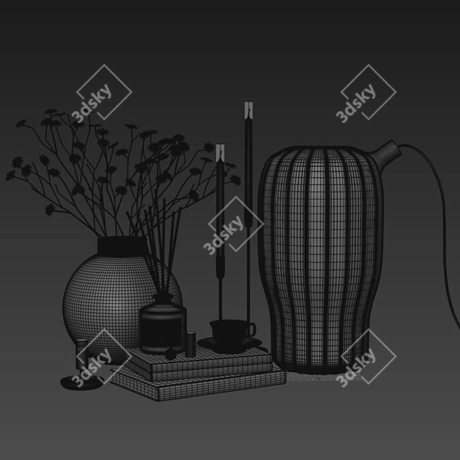 Modern Decor Set - Vase, Lamp, Cup, Candle, Books 3D model image 5