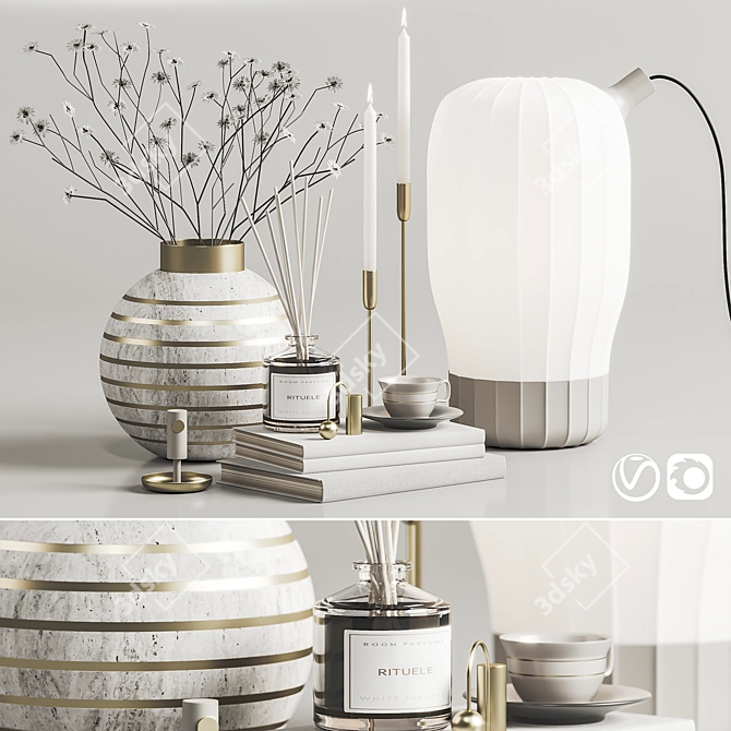 Modern Decor Set - Vase, Lamp, Cup, Candle, Books 3D model image 6