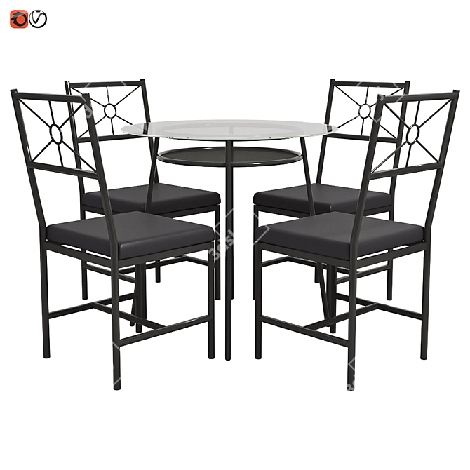  Modern Black Glass Table & Chair Set 3D model image 1