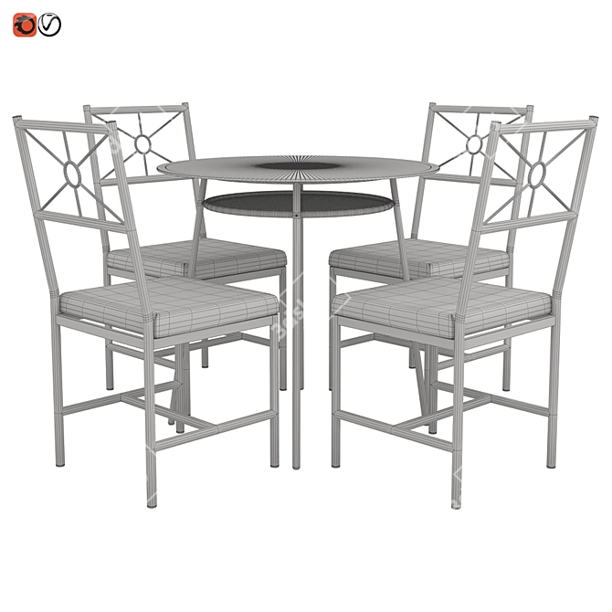  Modern Black Glass Table & Chair Set 3D model image 2