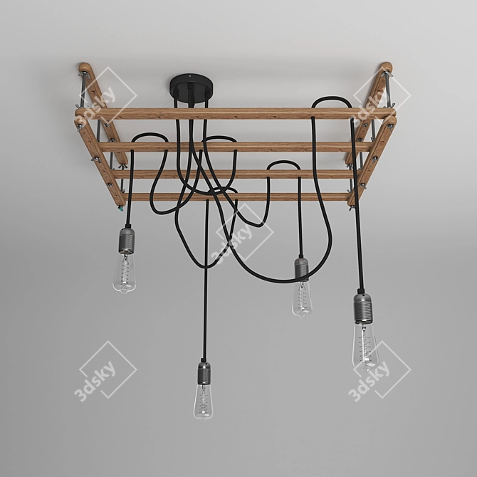 Rustic Wooden Frame Loft Lamp 3D model image 2