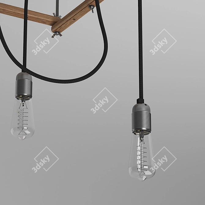 Rustic Wooden Frame Loft Lamp 3D model image 3