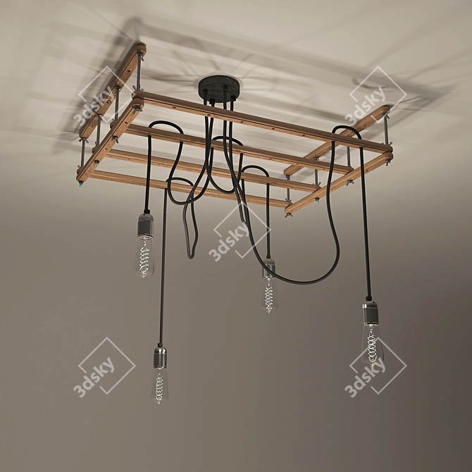 Rustic Wooden Frame Loft Lamp 3D model image 4