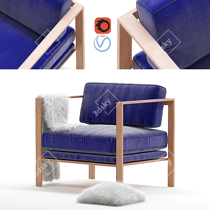 Modern Fabric & Wood Armchair - 4 Colors 3D model image 5