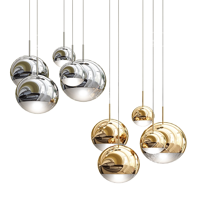 Modern Pendant Light Set - Four Hanging Lights 3D model image 2