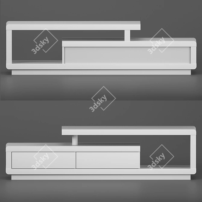 Glossy White TV Cabinet with One-Touch Drawers 3D model image 2