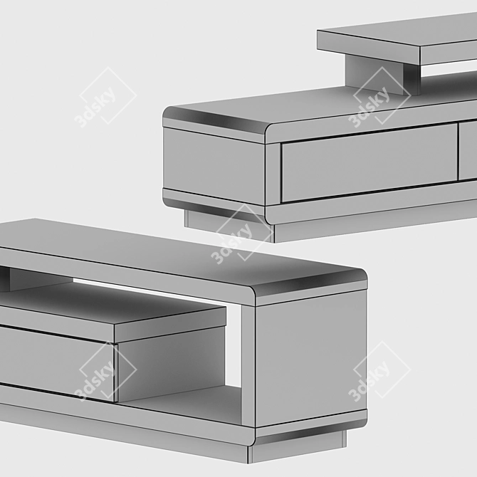 Glossy White TV Cabinet with One-Touch Drawers 3D model image 3