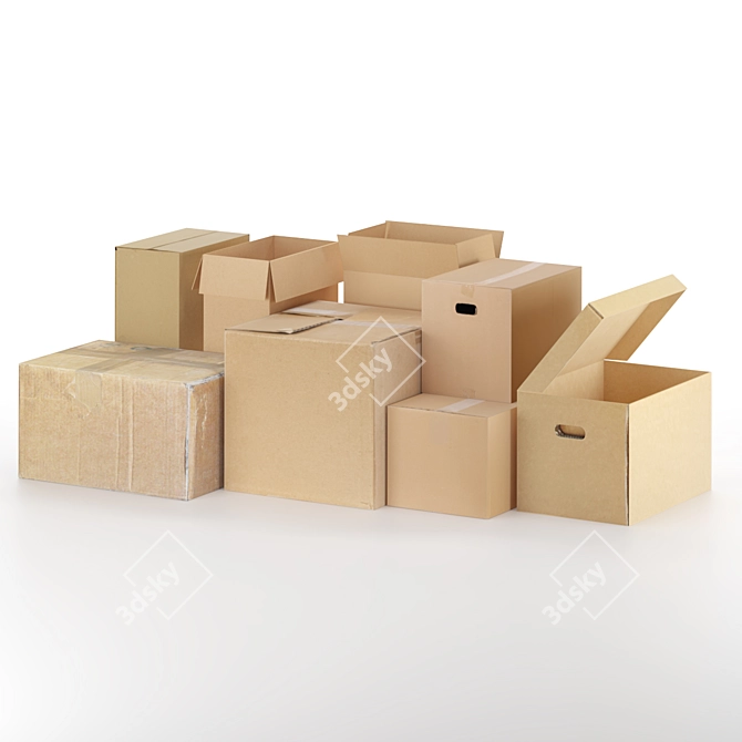 Versatile Set of 8 Cardboard Boxes 3D model image 1