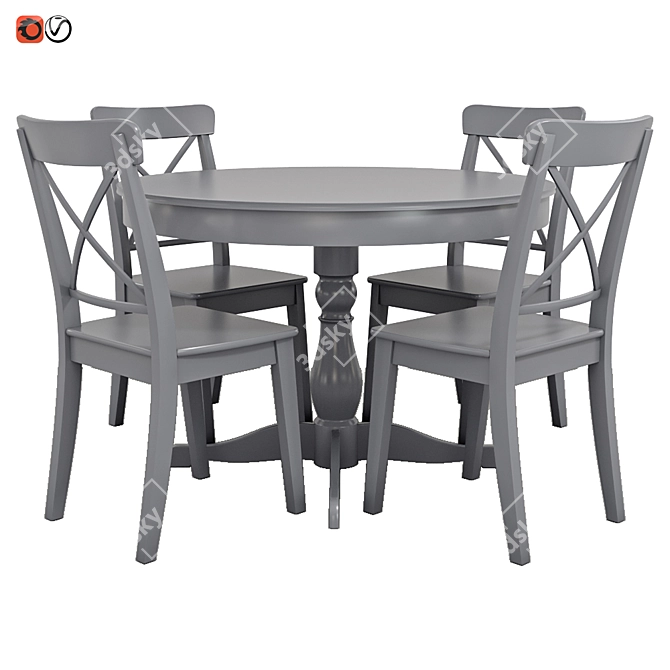 Modern Grey Table and Chair Set 3D model image 1