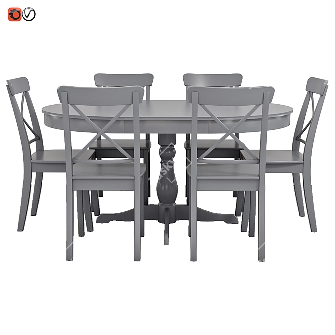 Modern Grey Table and Chair Set 3D model image 2