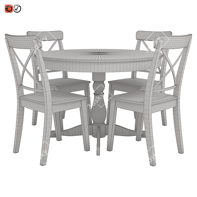 Modern Grey Table and Chair Set 3D model image 3