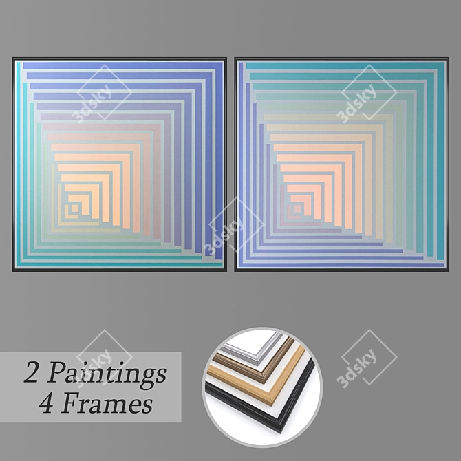 Versatile Set of Wall Paintings with Multiple Frame Options 3D model image 1