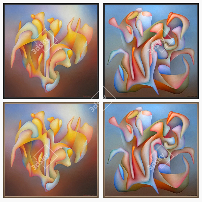 Modern Art Set: 2 Paintings, 4 Frame Options 3D model image 2