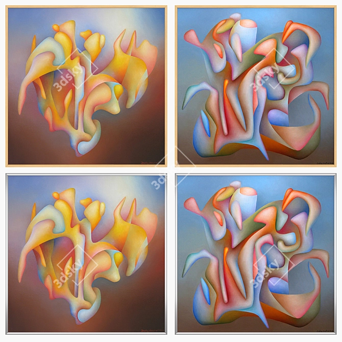 Modern Art Set: 2 Paintings, 4 Frame Options 3D model image 3