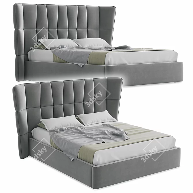 Modern Gray Bed with UV Mapping 3D model image 1