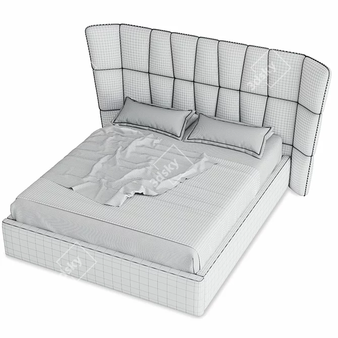 Modern Gray Bed with UV Mapping 3D model image 3