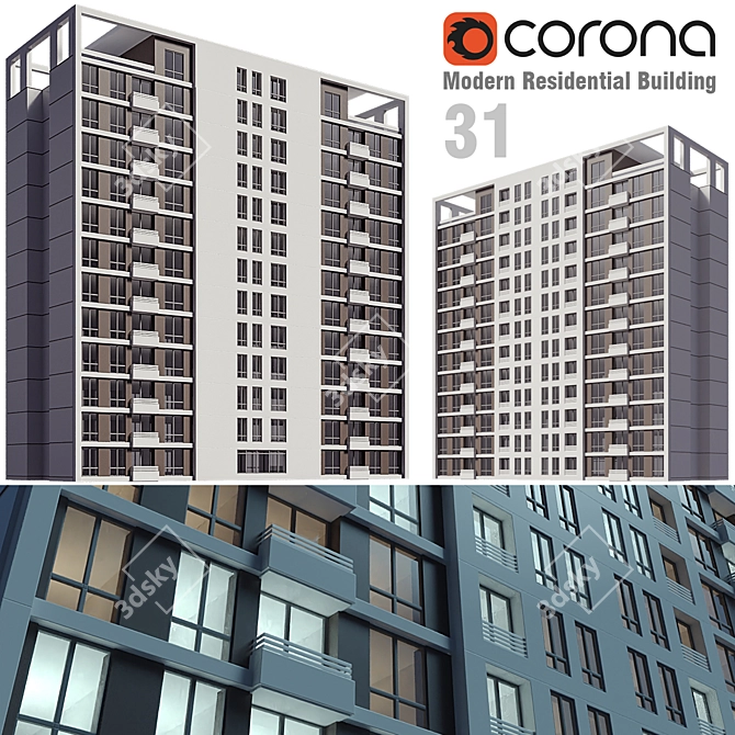 Modern Residential Building 3D Model 3D model image 1