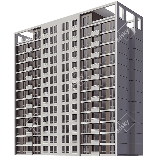 Modern Residential Building 3D Model 3D model image 2