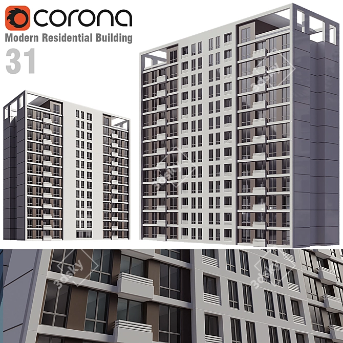 Modern Residential Building 3D Model 3D model image 6