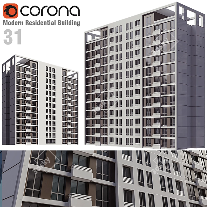 Modern Residential Building 3D Model 3D model image 7