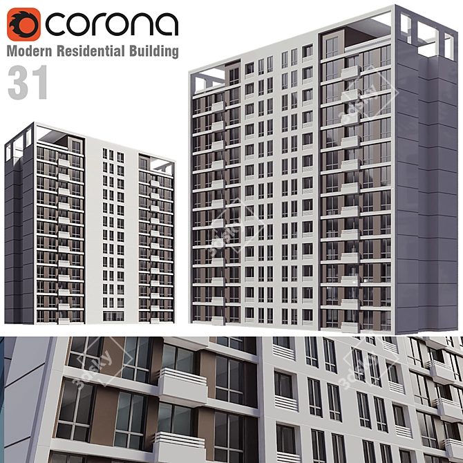 Modern Residential Building 3D Model 3D model image 8