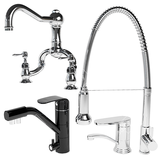 4-Piece Mixer Set: Zorg Steel Hammer, Bennberg, Nicolazzi, Kitchen Sink Shower 3D model image 1