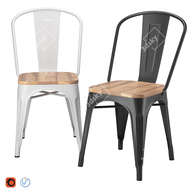 Modern Wood Tolix Chair, 2K Textures 3D model image 1
