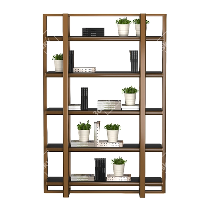 Tecninova Library 4225: Stylish Leather-Metal Bookshelf 3D model image 3