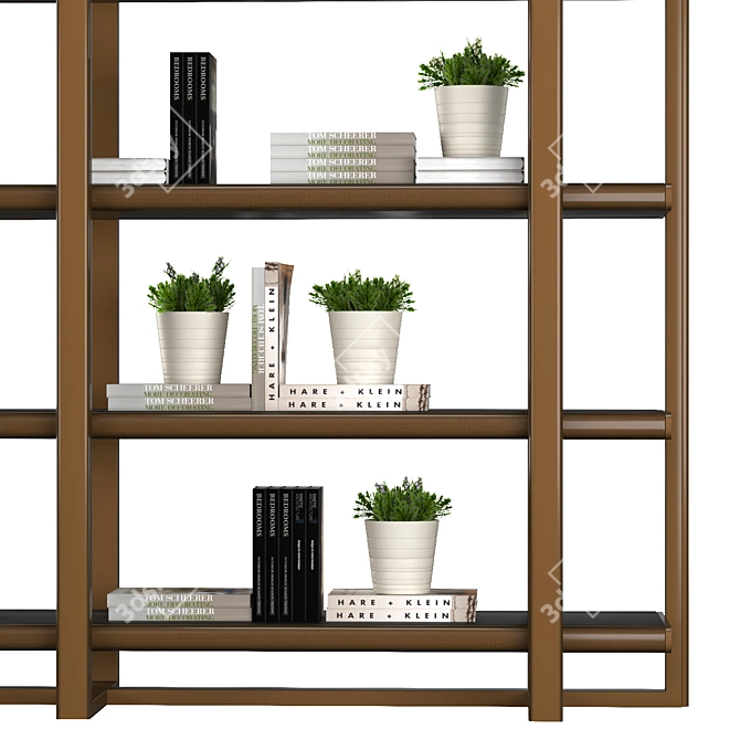 Tecninova Library 4225: Stylish Leather-Metal Bookshelf 3D model image 4