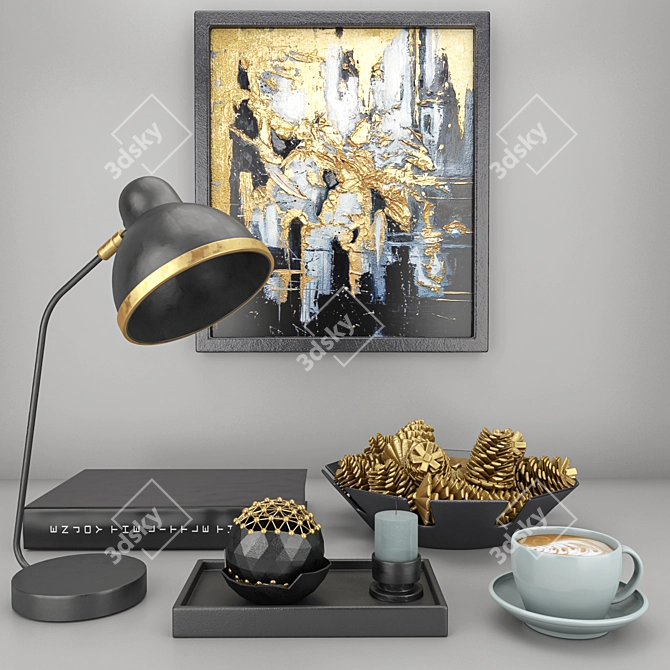 Elegant Black & Yellow Decor Set 3D model image 1