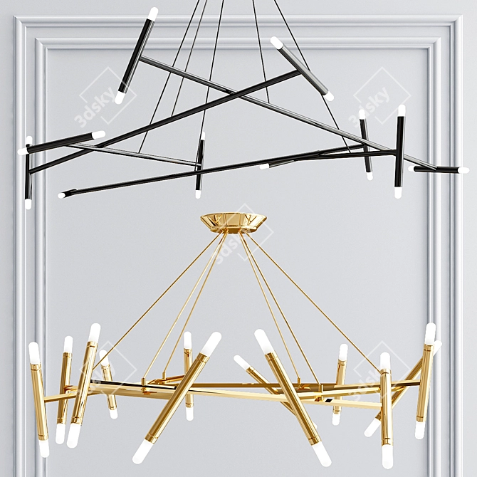 Elegant Petite & Pentagone Chandeliers 3D model image 1