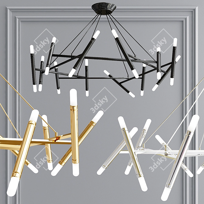 Elegant Petite & Pentagone Chandeliers 3D model image 2