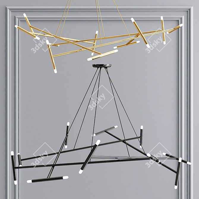 Elegant Petite & Pentagone Chandeliers 3D model image 3