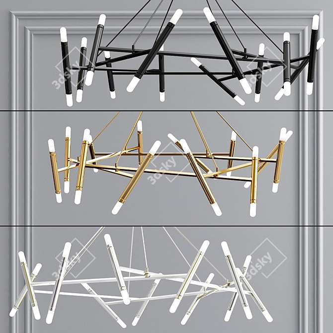 Elegant Petite & Pentagone Chandeliers 3D model image 4