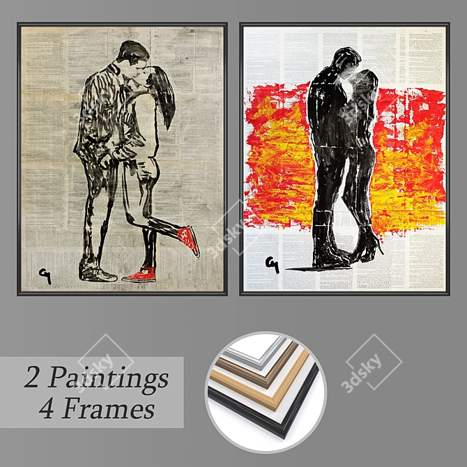 Title: 2-Piece Wall Painting Set with Frame Options 3D model image 1