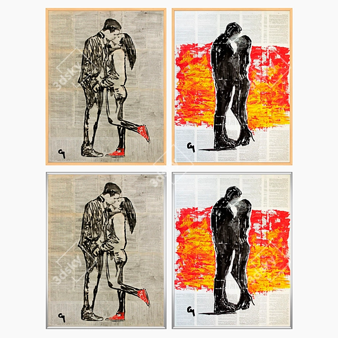 Title: 2-Piece Wall Painting Set with Frame Options 3D model image 3