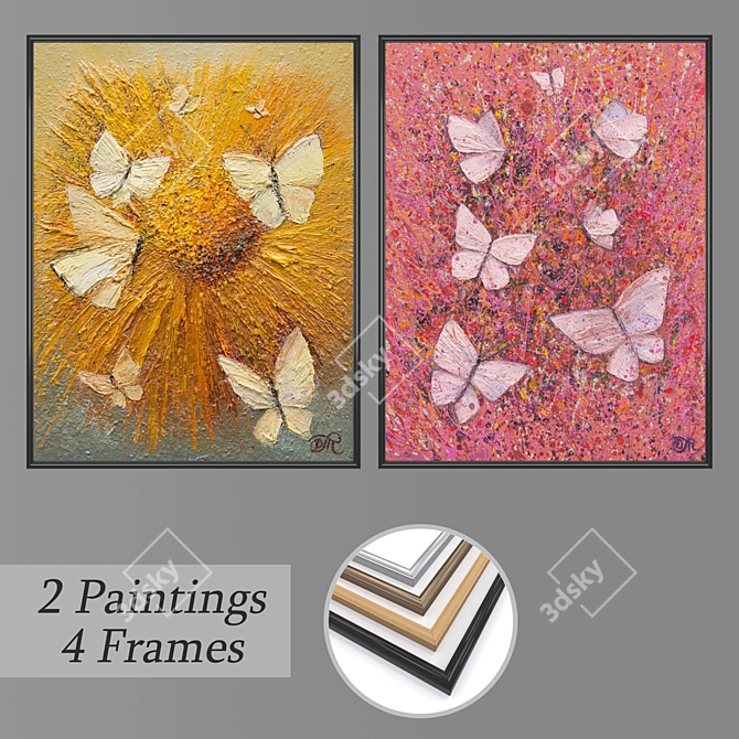 Elegant Wall Art Set with Frames 3D model image 1