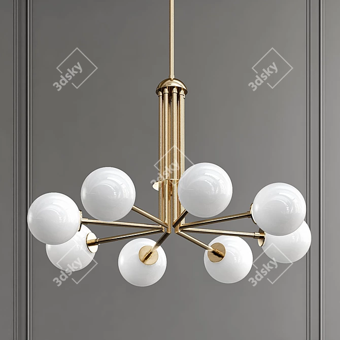 Brass & Blown Glass Contemporary Chandelier 3D model image 1