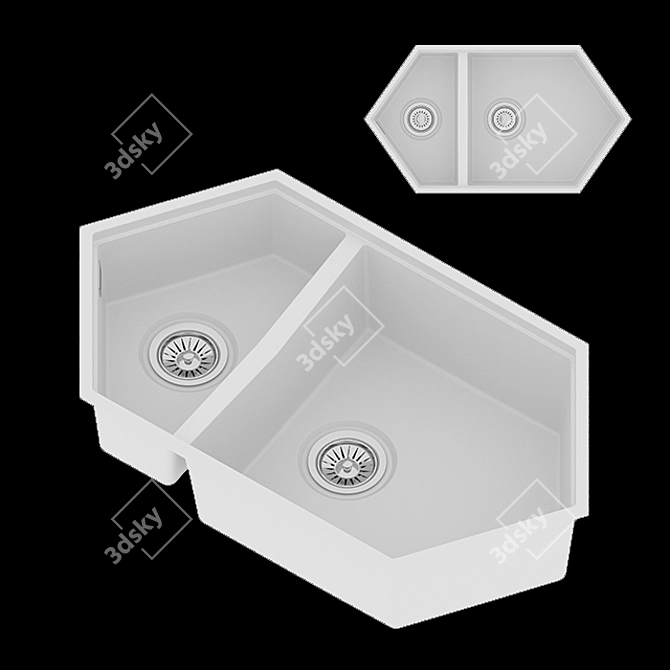 Creek White Kitchen Sink: Spacious and Stylish 3D model image 1