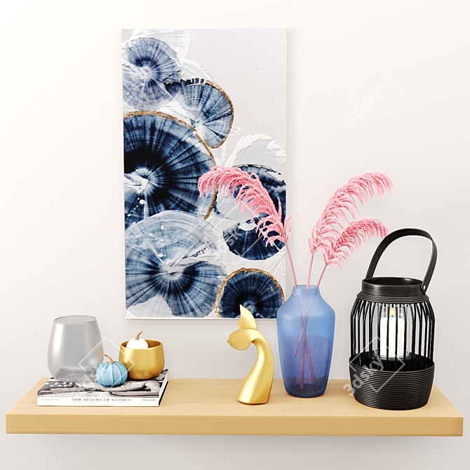 Elegant Gray Glass & Blue Vase Set 3D model image 1