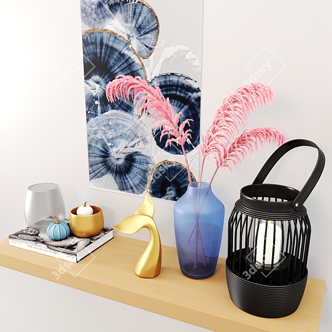 Elegant Gray Glass & Blue Vase Set 3D model image 2