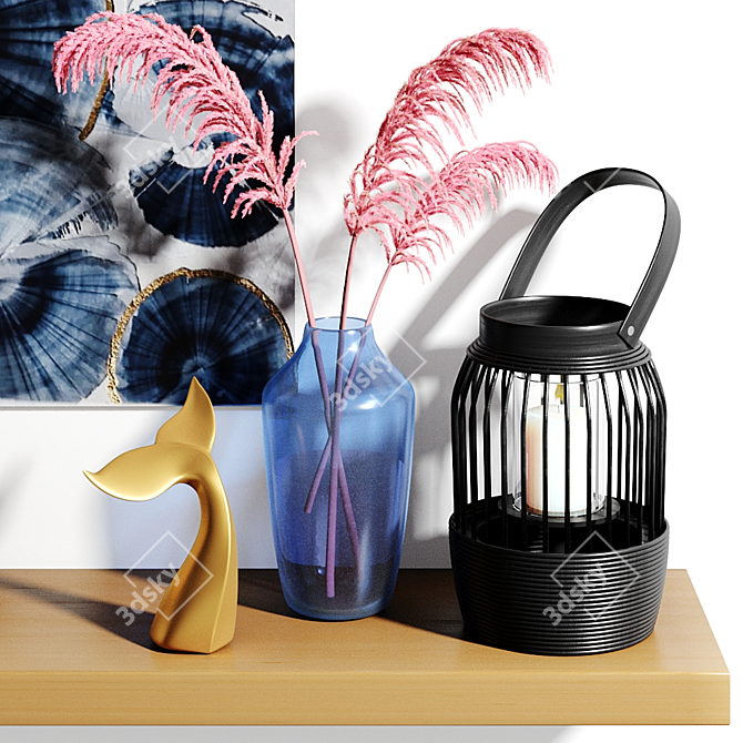 Elegant Gray Glass & Blue Vase Set 3D model image 5