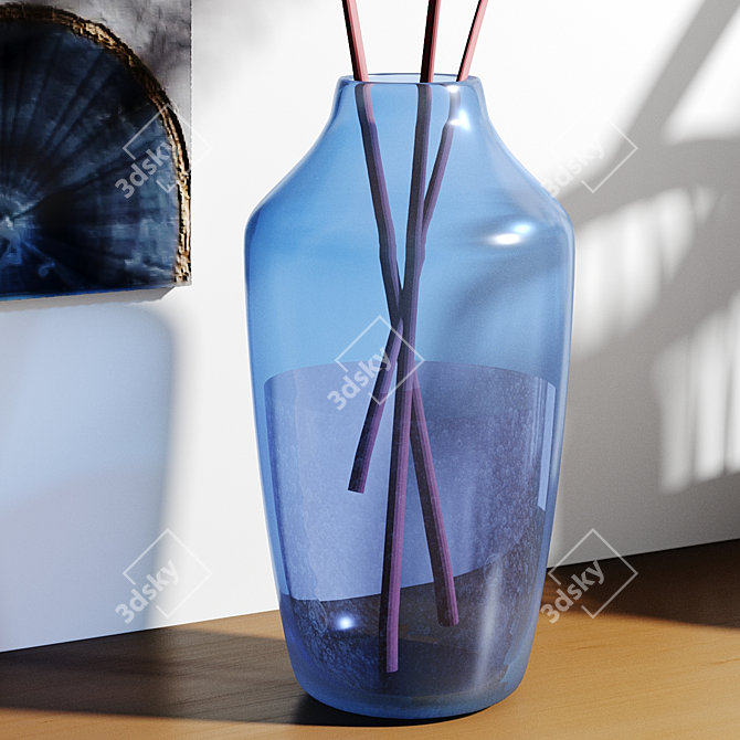 Elegant Gray Glass & Blue Vase Set 3D model image 6