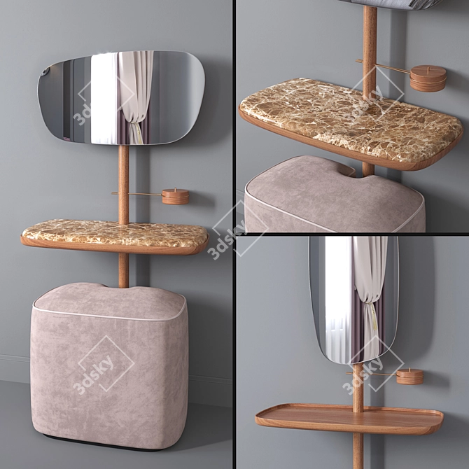 Elegant Walnut Console with Mirror 3D model image 1