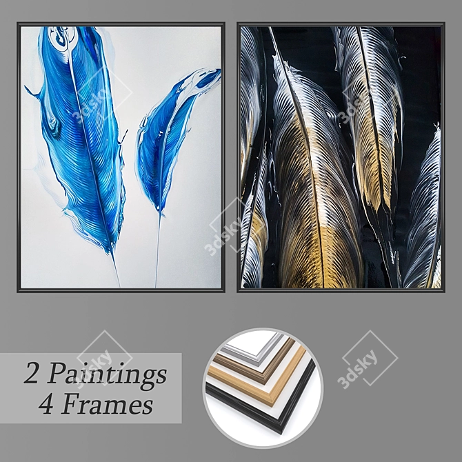 Modern Wall Art Set with Frame Options 3D model image 1