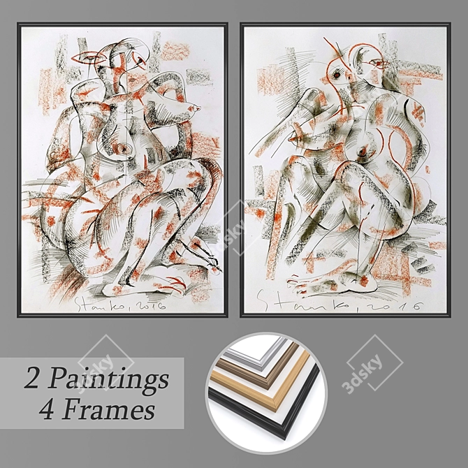 Elegant Wall Paintings and Frames 3D model image 1