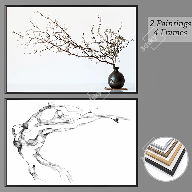 Modern Art Set with Frames 3D model image 1