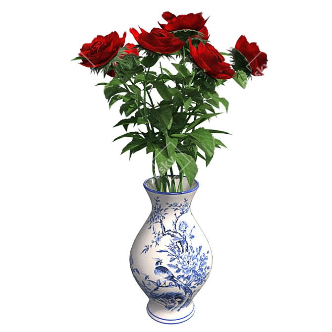 Elegant Red Rose Vase 3D model image 1