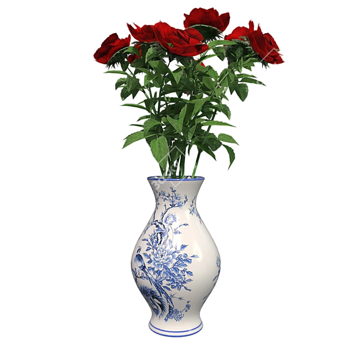 Elegant Red Rose Vase 3D model image 2