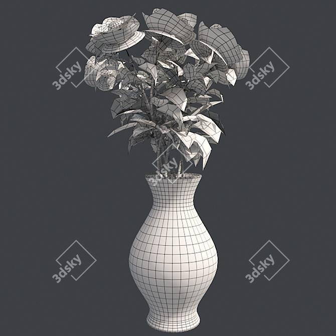 Elegant Red Rose Vase 3D model image 5